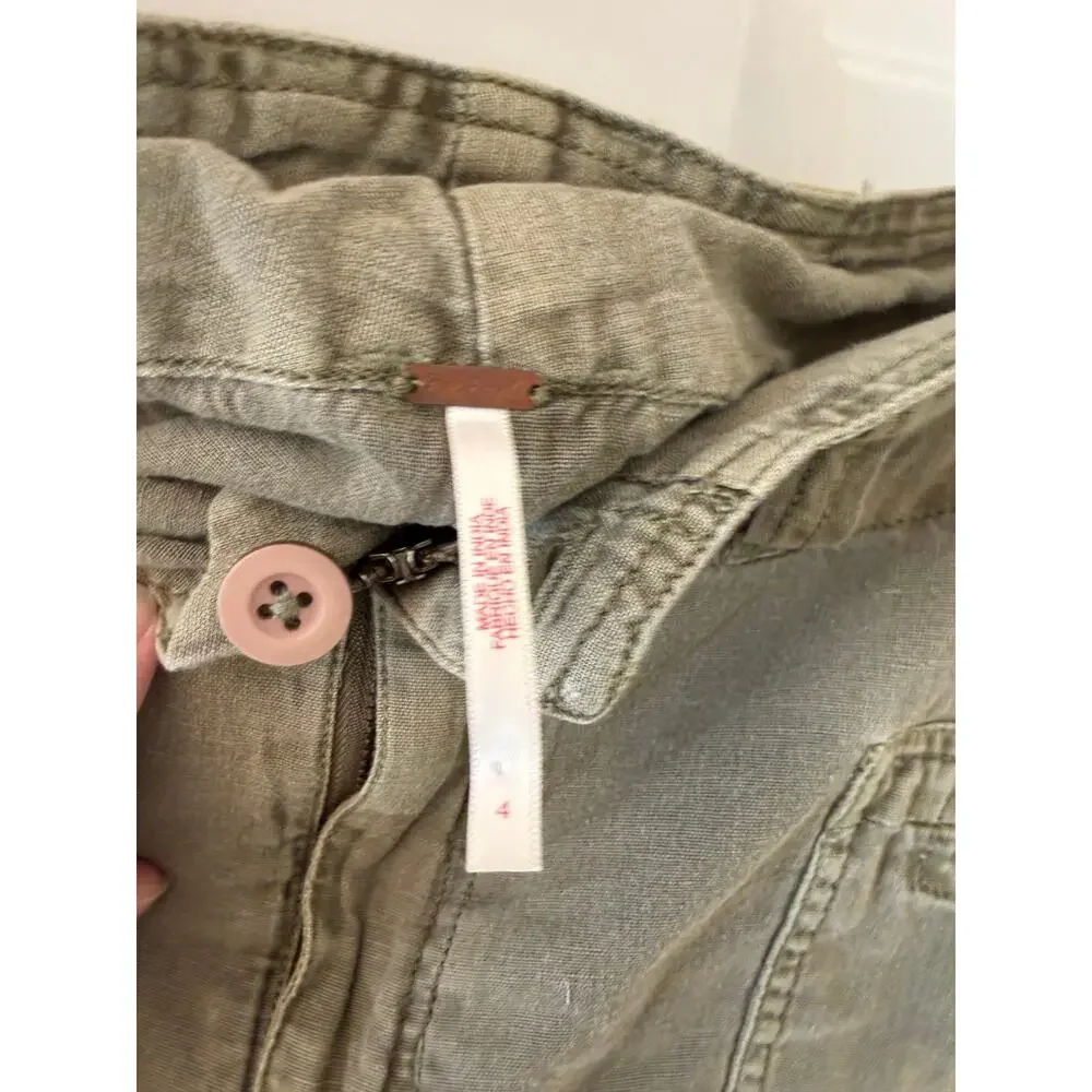 Free People Nevada Khaki Cargo Mini Skirt Size 4 Cotton Linen Blend Pockets - Picture 8 of 8